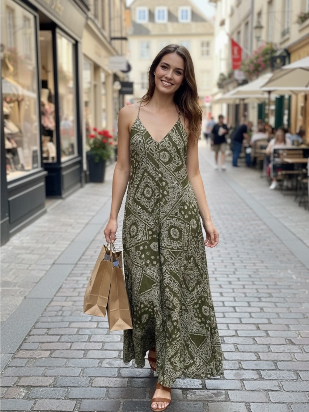 By Together Olive Paisley Backless Slip Maxi Dress - Green with Envy!
